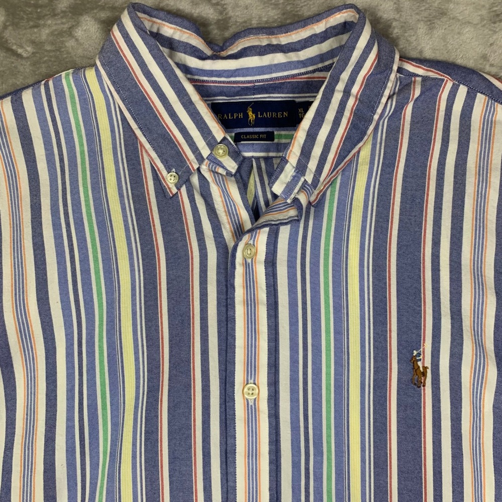 Ralph Lauren Mens XL Classic Fit Multi-Color Striped Cotton Oxford Shirt NWT